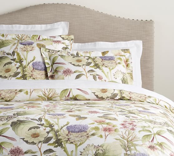 Thistle Floral Print Organic Percale Patterned Duvet Cover & Sham