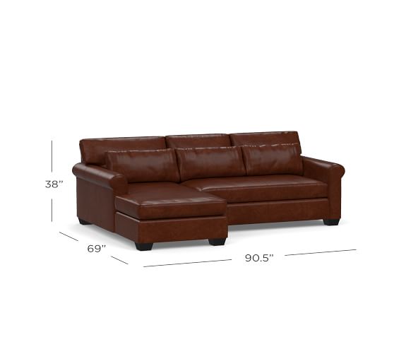 York Roll Arm Deep Seat Leather Chaise Sofa Sectional Pottery Barn