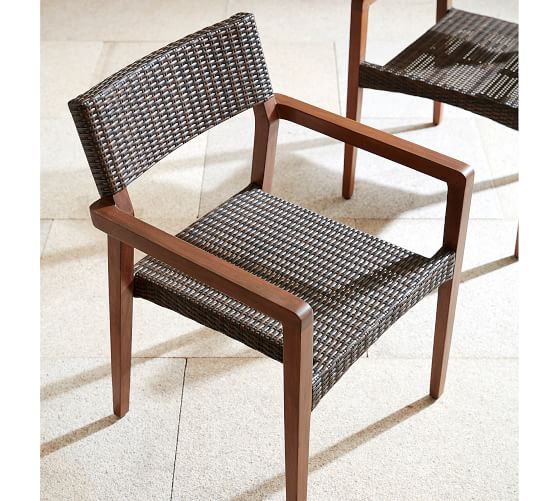 Manchester All Weather Wicker Stacking Dining Chair Espresso Manchester All Weather Wicker Stacking Dining Chair Espresso Pottery Barn