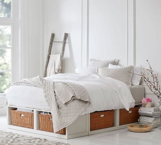 Stratton Storage Platform Bed With Baskets Wooden Beds Pottery