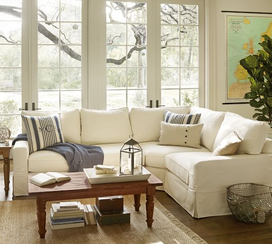 Pb Comfort Square Arm Slipcovered 3 Piece Sectional With Wedge Pb Comfort Square Arm Slipcovered 3 Piece Sectional With Wedge Pottery Barn