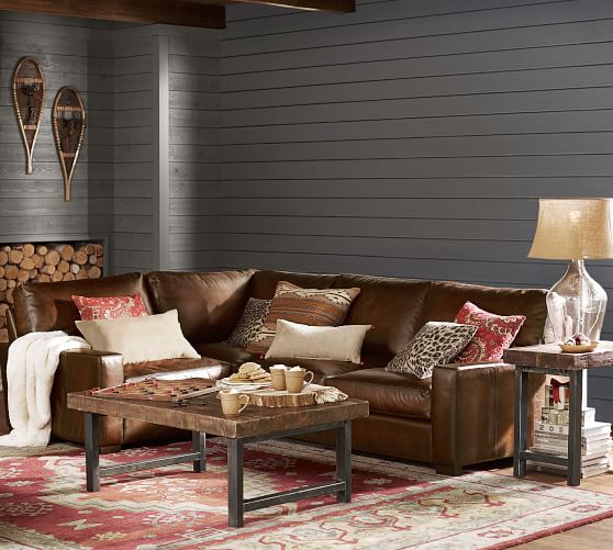Turner Square Arm Leather 3 Piece Sectional With Corner Pottery Barn