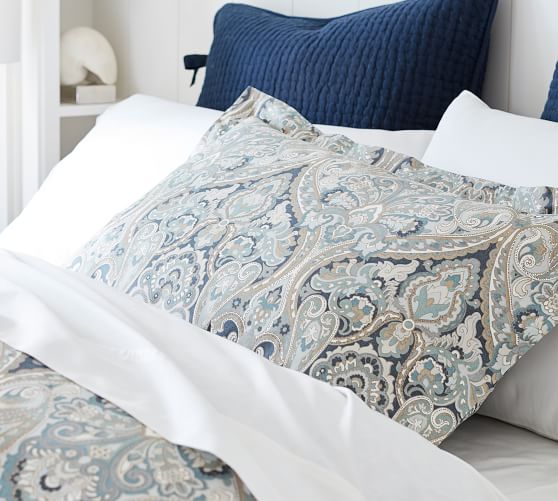 Blue Mackenna Paisley Percale Patterned Duvet Cover & Sham Pottery Barn