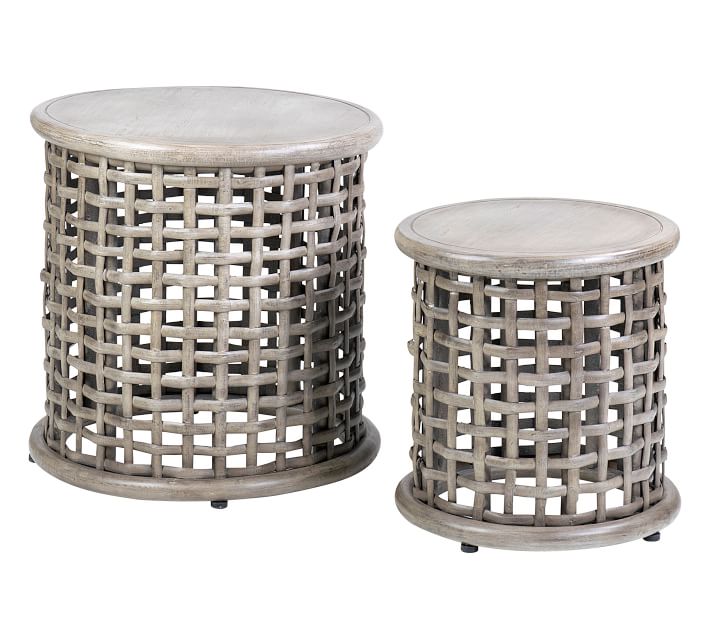 Open Weave Rattan End Table Set Of 2