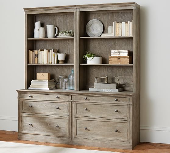 Livingston Bookcase Wall Suite with Drawers, Brown Wash Pottery Barn