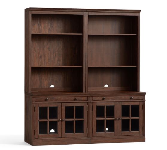Livingston Bookcase Wall Suite With Glass Doors, Gray Wash Pottery Barn