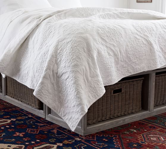 Stratton Storage Platform Bed with Baskets Wooden Beds Pottery Barn
