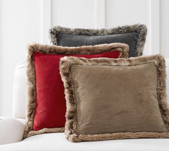 Faux Fur Trim Velvet Pillow Covers Pottery Barn