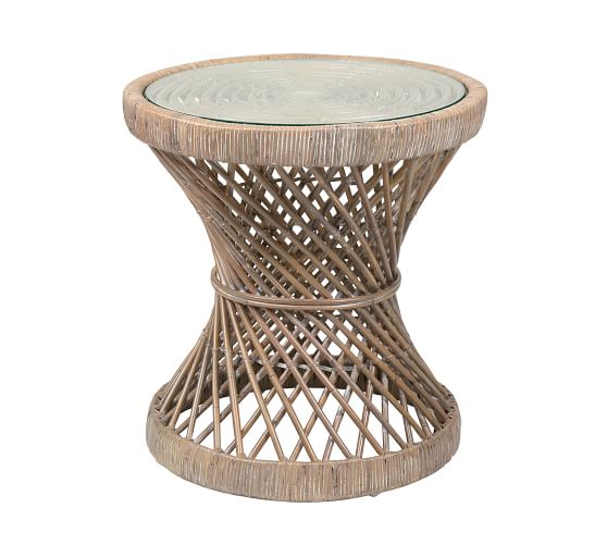 Helix Rattan Glass Side Table Pottery Barn