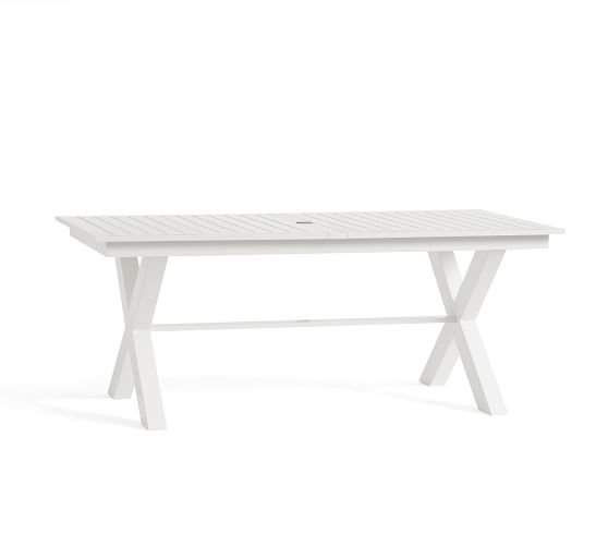 Outdoor Dining Furniture Tables Sets Pottery Barn Indio Metal X Base Extending Dining Table White