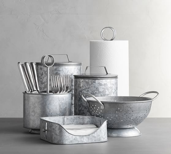 Galvanized Metal Canister, Set of 2 Kitchen Accessories Pottery Barn