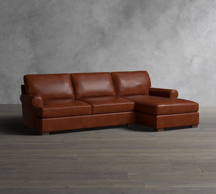 Townsend Roll Arm Leather Chaise Sofa Sectional