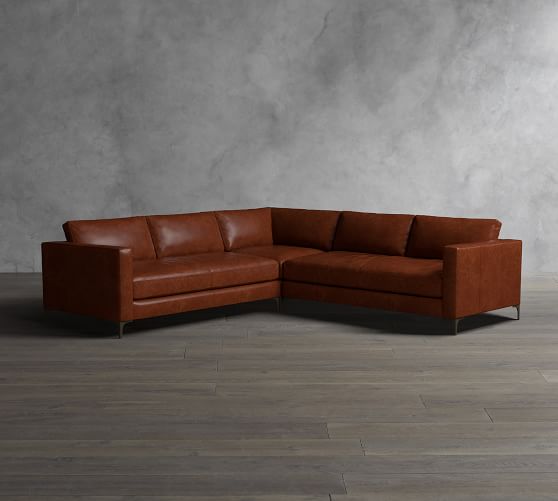 Jake Leather 3Piece LShaped Sectional, Down Blend Wrapped Cushions