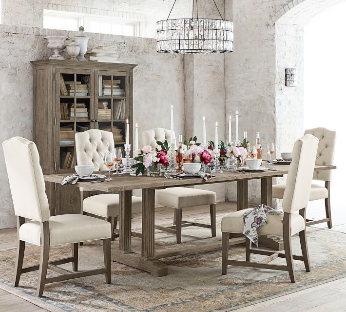 Finn rug in a dining room by Pottery Barn - 23 Timeless Kitchen Design Ideas and Decor to Freshen Your Traditional, Farmhouse, as well as French Country Kitchen. 