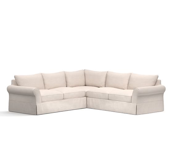 Pb Comfort Upholstered Sofas Sectionals Armchairs Pottery Barn Pb Comfort Roll Arm Slipcovered 3 Piece L Shaped Sectional With Corner