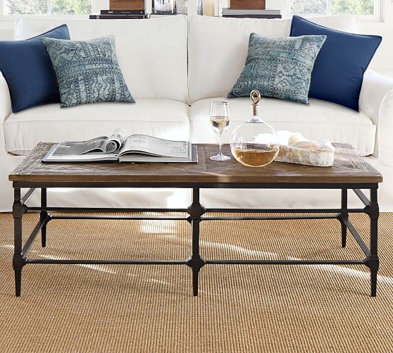 Gl Wood And Metal Coffee Tables Pottery Barn Parquet Reclaimed Wood Rectangular Coffee Table
