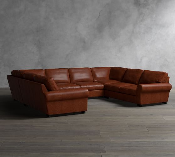 Turner Roll Arm Leather 5 Piece U Shaped Sectional