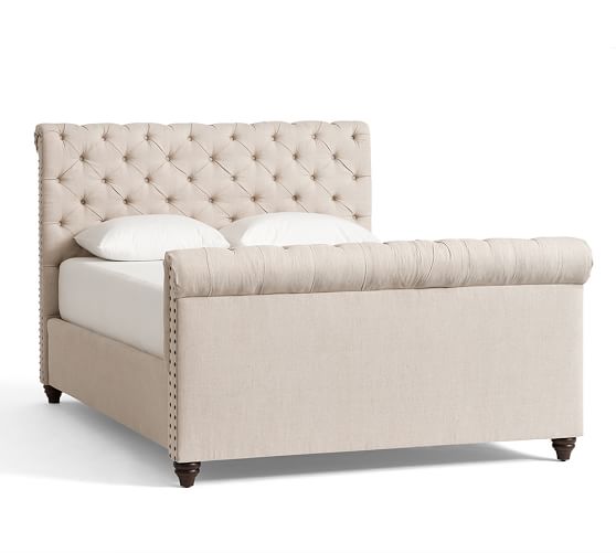 Chesterfield Tufted Upholstered Bed with Footboard Pottery Barn
