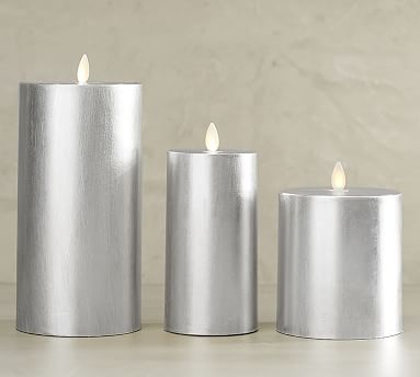 silver candle pillar flicker gilt flameless premium candles