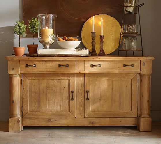 Smoked Pine Finish Charles Reclaimed Wood Buffet Table Pottery Barn