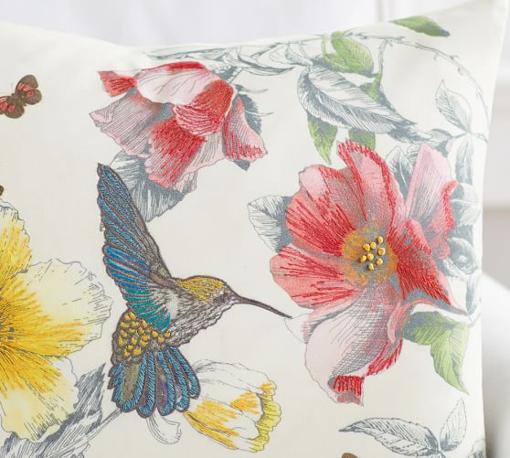 Hummingbird Print Embroidered Decorative Pillow Cover Pottery Barn