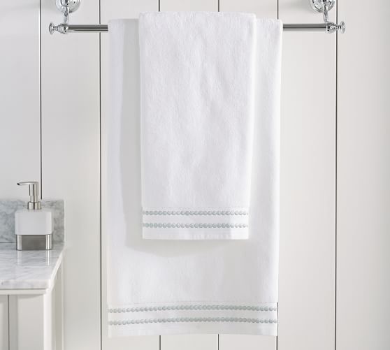 Pearl Embroidered Organic Bath Towel Black Pottery Barn