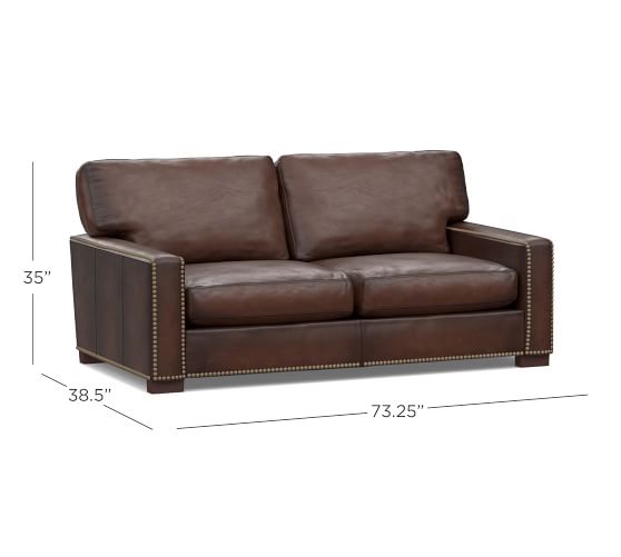 Turner Square Arm Leather Sofa With Nailheads