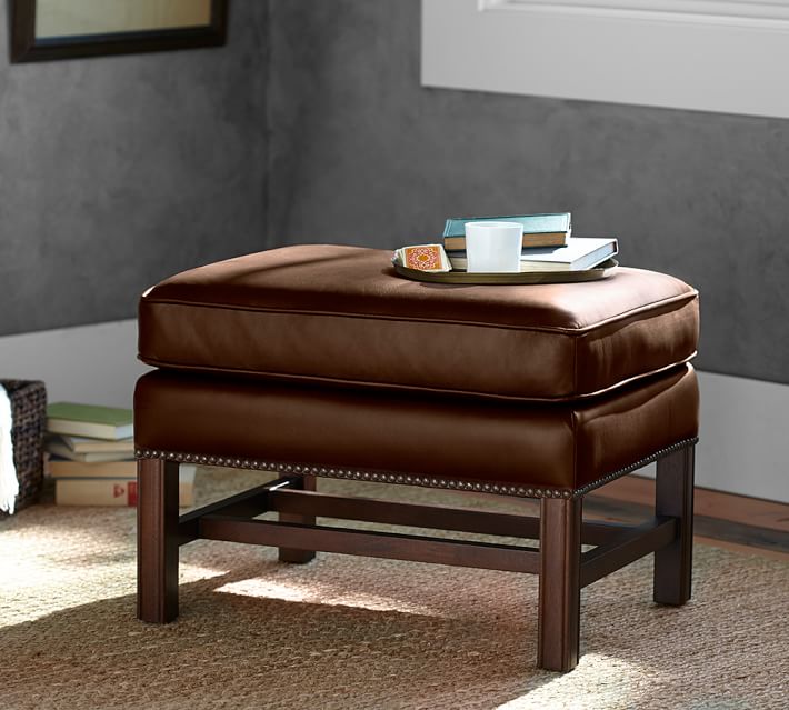 Thatcher Leather Ottoman Pottery Barn