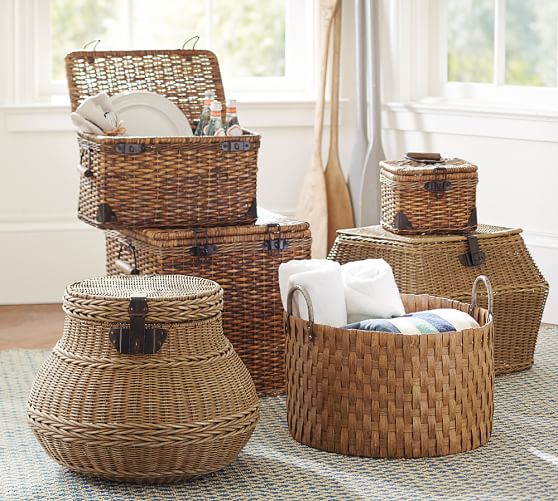 Flatweave Basket with Metal Handles Pottery Barn