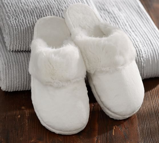 faux fur slippers | pottery barn