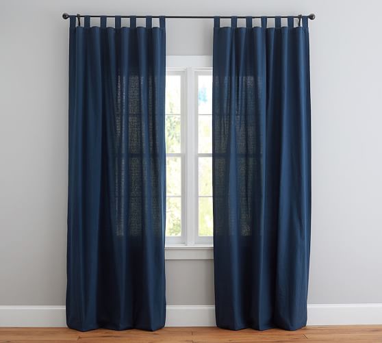 Textured Cotton Tab Top Drape 50 X 96 Navy Pottery Barn