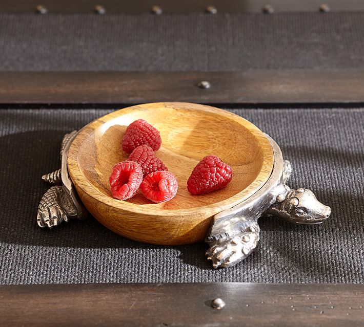 Turtle Wood Metal Bowl Pottery Barn