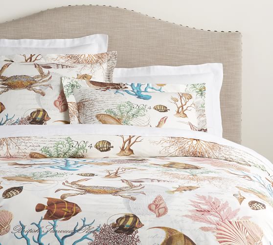 Sea Life Coastal Organic Percale Patterned Duvet Cover & Sham Pottery
