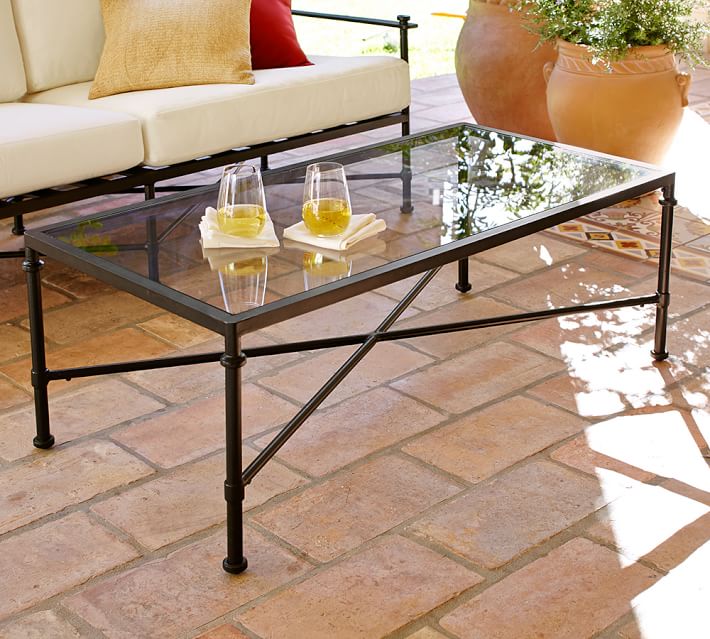 Redding Rectangular Outdoor Coffee Table With Glass Pottery Barn