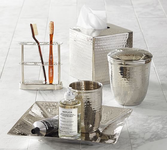 Hammered Nickel Bath Accessories Pottery Barn Hammered Nickel Bath Accessories