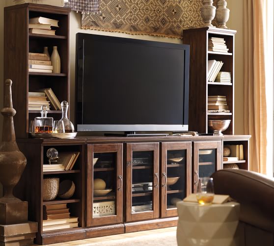 Printer's Large Entertainment Center With Bookcases & Bridge, Tuscan