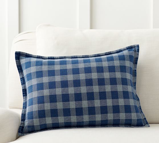 Blue Plaid Lumbar Pillow Cover
