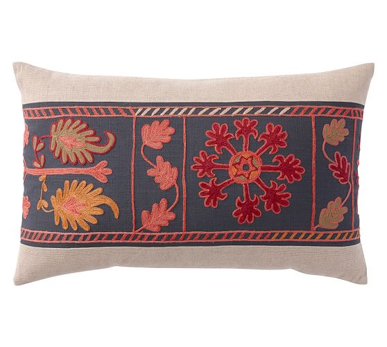Pieced Floral Embroidered Lumbar Decorative Pillow Cover Pottery Barn