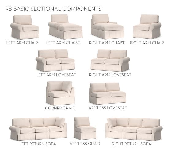 Pb Basic Slipcovered Right Arm Return Sofa Polyester Wrapped