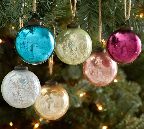 Jewel Tone Mercury Glass Ball Ornaments Set of 6 Pottery Barn