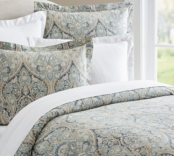 Taupe Mackenna Paisley Percale Patterned Duvet Cover & Sham Pottery Barn