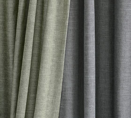 Emery Linen Cotton Pole Pocket Curtain Blue Dawn Pottery Barn
