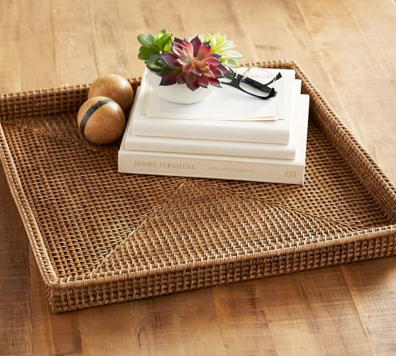 Rattan Oversized Decorative Tray Pottery Barn