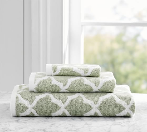 Marlo Jacquard Organic Bath Towel Sage Green Pottery Barn
