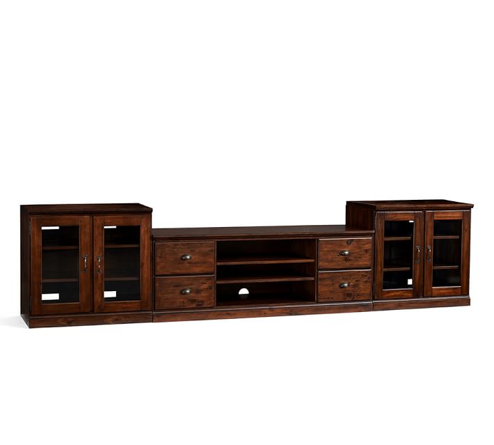 Printer S Large Tv Entertainment Center With Gl Doors Tuscan Printer S Large Tv Entertainment Center With Gl Doors Tuscan Chestnut Pottery Barn