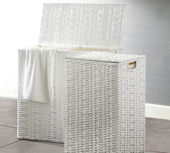 White Perry Divided Laundry Hamper & Liner Pottery Barn