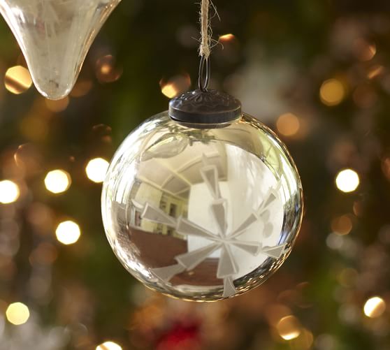 Etched Mercury Glass Ball Christmas Ornament Pottery Barn