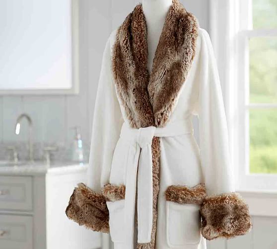 Faux Fur Robe Without Hood Ivory/Caramel Pottery Barn