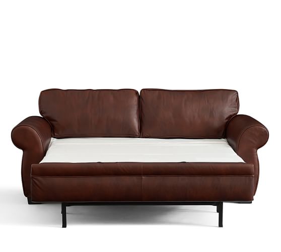 Pearce Roll Arm Leather Deluxe Sleeper Sofa Pottery Barn