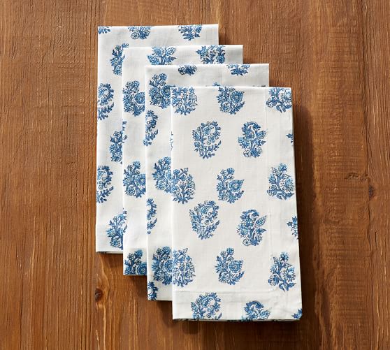 Blue Floral Block Print Napkin Pottery Barn